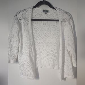 JM Collection Petite X-Large Cardigan Lace White 3/4 Sleeve Crochet #479